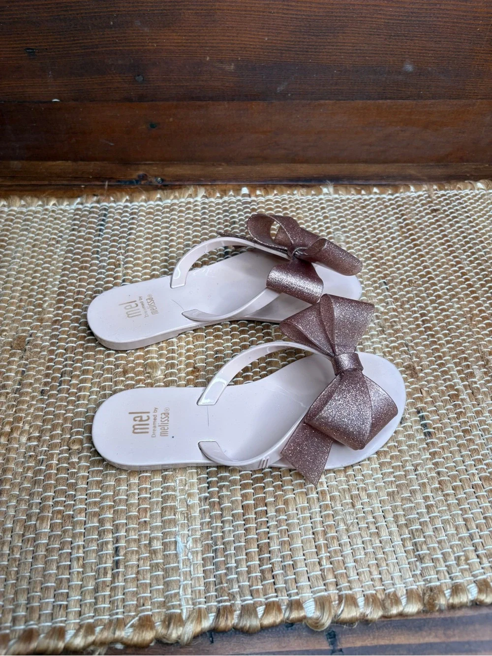 Mini Melissa Pink Glitter Bow Jelly Thong Sandals Size US 13 Girls